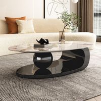 Table Basse Contemporaine Ovale avec Plateau en Pierre Dorée, Meuble de Salon en Métal, Table Basse Marbre Ardoise Moderne Luxe