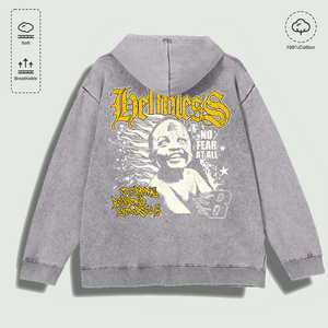 Sudadera con Capucha 100% Algodón Lavado con Estampado Gráfico 'Hellness No <span class=keywords><strong>Fear</strong></span> at All Beyond Self', Varios Colores - Product Image 2