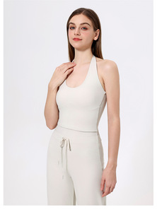 Wholesale Ladies U Neck Halter Tie <b>Back</b> Sports Tank <b>Top</b> <b>Low</b> <b>Back</b> Sleeveless Cropped Training Pilates Running Yoga Athletic <b>Top</b> - Product Image 3