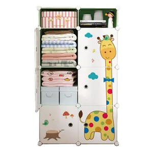 Karikatür çocuk taşınabilir gardırop ucuz basit modern dolap depolama raf oturma odasında yer ve yatak odası için bebek
