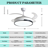 Kipas Angin Plafon Modern 42 Inci Warna Putih Berbahan Besi dengan Lampu LED, Remote Control, Baling-Baling Dapat Dibalik, Motor AC, Dapat Diredupkan, Cocok untuk Kamar Tidur & Hotel