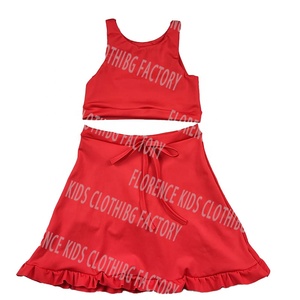 Vestido <span class=keywords><strong>de</strong></span> tenis para niñas DH ODM con ribete festoneado, pantalones cortos incorporados, lazo lateral, nailon y poliéster, sin mangas, conjunto deportivo para niñas pequeñas - Product Image 2
