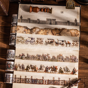 1 rouleau de ruban décoratif rétro en PET de la série Medieval Journey, motif paysage <span class=keywords><strong>alien</strong></span>, pour l'élimination des déchets - Product Image 3