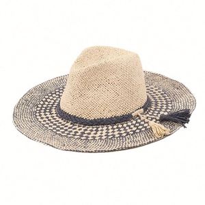Chapeau de paille Panama à large bord tressé à la main, style européen et américain, élégant, rayé, décontracté, pour la plage et les vacances, collection 2025 - Product Image 5