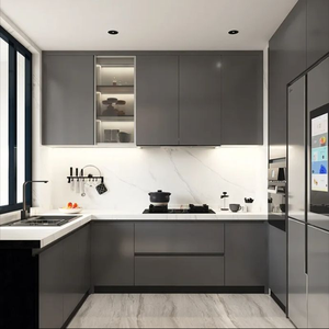 Ensemble de meubles de <span class=keywords><strong>cuisine</strong></span> sur mesure de style italien moderne en PVC, acrylique et bois massif avec armoire de rangement et évier pour usage culinaire - Product Image 2