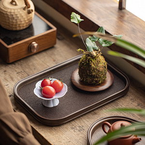 High-end Zen-inspired afternoon <b>tea</b> serving <b>tray</b>, Chinese style bamboo <b>tray</b> with woven mat surface, begonia-shaped <b>tea</b> <b>tray</b>, - Product Image 5