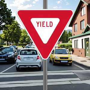 Panneau <span class=keywords><strong>de</strong></span> signalisation routier personnalisé Type debout avec <span class=keywords><strong>film</strong></span> réfléchissant Ralentir et laisser place à un motif triangulaire - Product Image 6