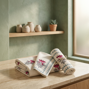 Elegante Juego de Toallas de Baño con Estampado Artesanal, 1 Toalla de Baño y 2 Toallas de Mano de Algodón para el Hogar, Hotel y Baño - Product Image 3
