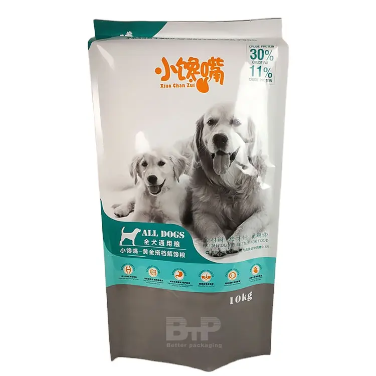 Composto personalizado do alimento do gato do alimento do cão com saco de empacotamento de alimento 5kg do selo do oito-lado do zíper, 10kg, 20kg