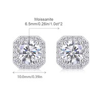 Boucles d'oreilles fines en moissanite ronde 1ct*2, hypoallergéniques, argent S925, clarté VVS1, boucles d'oreilles en moissanite pour femmes, boucles d'oreilles à clous
