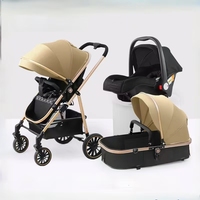 Poussette bébé noire de luxe 3-en-1 de haute qualité, nouveau design compact en alliage, landau en lin 2-en-1 avec fonction voiture, vente en gros