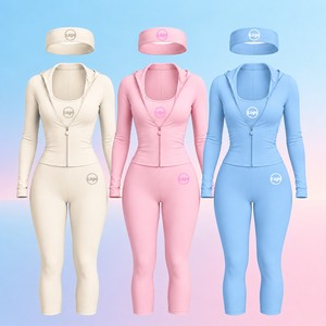 Set da <span class=keywords><strong>Donna</strong></span> <span class=keywords><strong>Stile</strong></span> <span class=keywords><strong>Y2K</strong></span> in 4 Pezzi: Fascia per Capelli, Giacca, Tuta con Cappuccio e Zip, Top Aderente, Set Yoga Capril - Product Image 1