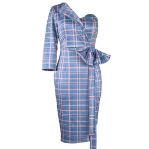 Sexy Chic Irrégulière Une Épaule <span class=keywords><strong>Plaid</strong></span> Noeud Papillon Dames Robes De Bal - Product Image 1