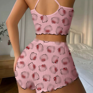 Pigiama Estivo da Donna Stile Y2K con Cartoni Animati, Set Canotta Aderente con Gattino, Moda Giovanile Carina per Casa - Product Image 3