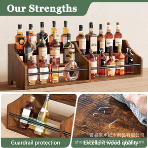 Estante de vino de madera de doble capa con organizador de botellas de hierro para mostrador de bar, exhibición y almacenamiento de licores. - Product Image 4