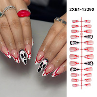 Nouveauté 2026 : Faux Ongles à Presser Amande Rondes Motif Fantôme Araignée de Dessin Animé pour Décoration d'Ongles d'Halloween