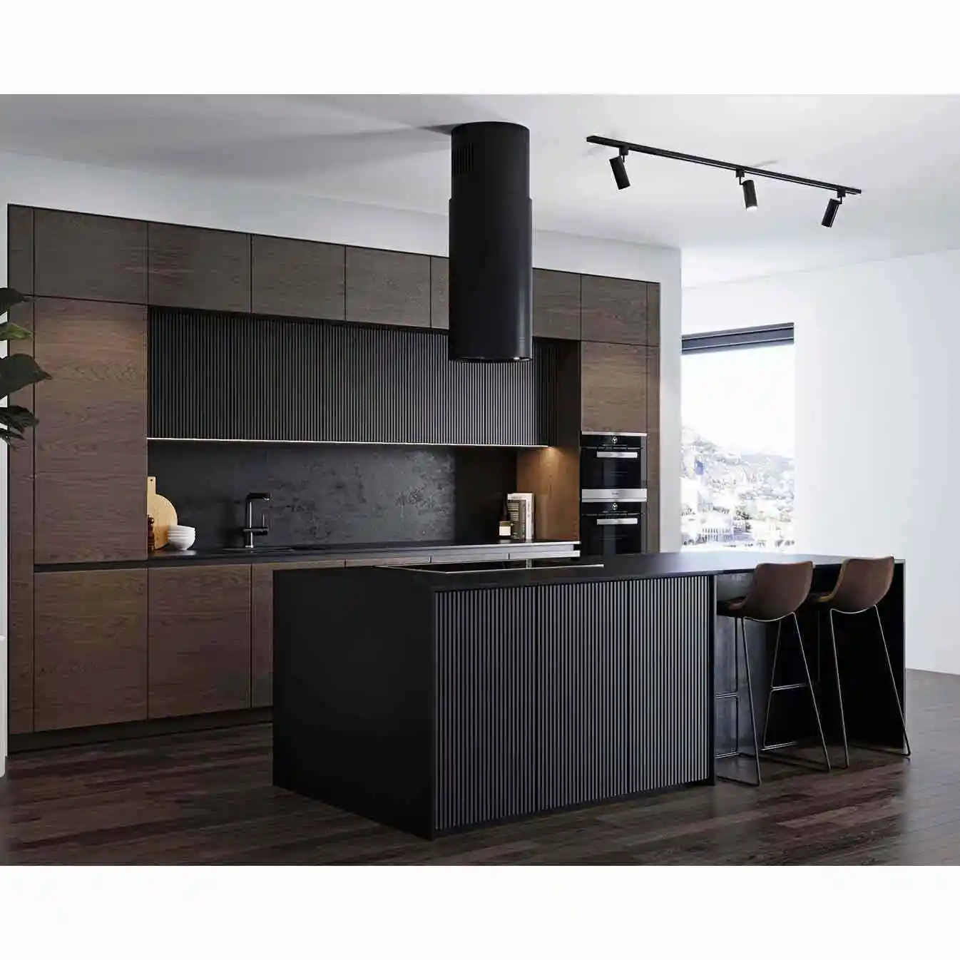 Vermonhouzz disesuaikan gaya mewah desain furnitur bentuk melengkung Modular padat pernis kabinet dapur kayu dengan kualitas terbaik