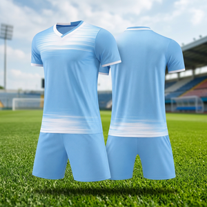 Ensemble de maillot de football bleu clair pour homme, col en V, manches courtes, design dégradé, évacuation de l'humidité, toutes saisons, vêtements pour adultes - Product Image 2