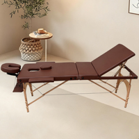 Table de massage professionnelle pliable et réglable en hauteur, portable, pour salon de beauté, avec pieds en bois, lit de massage pour cils, salle de bain