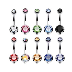 316L <strong>Stainless</strong> <strong>Steel</strong> Multiple Colors Double Gem Navel Belly <strong>Rings</strong> Curved Banana Barbell for Women Body Piercings Jewelry - Product Image 2
