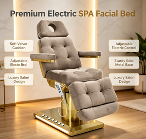 Fauteuil <span class=keywords><strong>de</strong></span> <span class=keywords><strong>massage</strong></span> électrique <span class=keywords><strong>de</strong></span> luxe avec base dorée, réglable, en velours doux, design spa, avec trous pour le visage, pour <span class=keywords><strong>salon</strong></span> <span class=keywords><strong>de</strong></span> beauté et clinique <span class=keywords><strong>de</strong></span> tatouage - Product Image 1