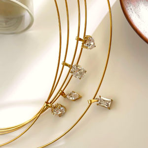 Collar para Mujer YF8258 <span class=keywords><strong>de</strong></span> Diseño Moderno con Circonita 4A en Forma <span class=keywords><strong>de</strong></span> Cuadrado, Óvalo y Corazón, Chapado en Oro <span class=keywords><strong>de</strong></span> 18K, Impermeable y <span class=keywords><strong>de</strong></span> Acero Inoxidable - Product Image 6