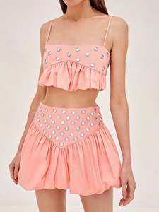 Personalización Eyehole Cami Crop Tops Cintura alta Mini Falda corta Streetwear Coord a juego Conjunto de 2 piezas Mujeres - Product Image 3