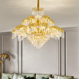 Grand <span class=keywords><strong>lustre</strong></span> classique en laiton et cristal de <span class=keywords><strong>palmier</strong></span> à 2 couches pour hôtel - Product Image 4