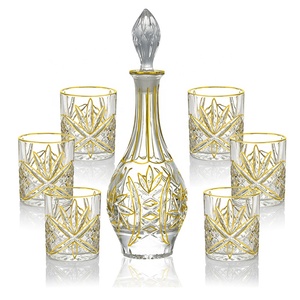 N7 Set de carafe à whisky en verre cristal de luxe Peinture dorée Motif <span class=keywords><strong>moulin</strong></span> à <span class=keywords><strong>vent</strong></span> Carafe à <span class=keywords><strong>vin</strong></span> rouge Set de gobelets - Product Image 1