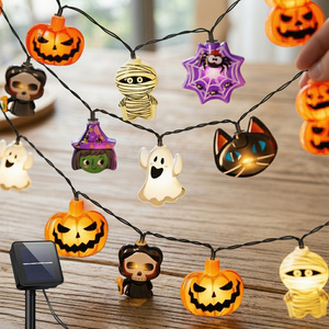 Guirlandes solaires LED d'Halloween étanches pour extérieur, décorations féériques pour fêtes, maison, jardin, cour, fenêtre, motifs citrouille et fantôme - Product Image 1