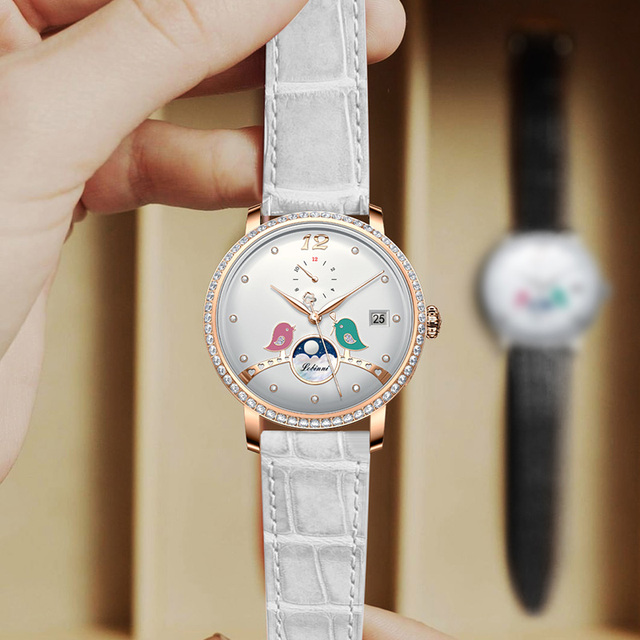 For 2065 Luxury Diver Watch for Women Stainless Steel Glass Leather Strap Custom Logo Movement Automatic Mechanical Watch Moon