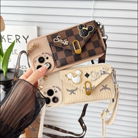 Populaire mignon dessin animé Mickey bandoulière corde carte sac coque de téléphone pour iphone 15 14 13 13 plus/pro/pro max