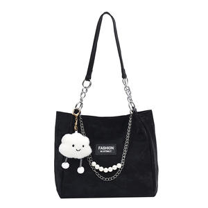 Sac fourre-tout décontracté grande capacité avec chaîne et fermeture éclair, idéal pour étudiants, tendance, pour les trajets quotidiens, à deux sangles, en PU imperméable, couleur unie - Product Image 6