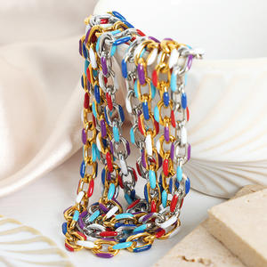 مجموعة مجوهرات نسائية عصرية مطلية بالذهب عيار 18 قيراط مقاومة للماء للسيدات قلادة ملونة من المينا سلسلة سميكة لحفلات الزفاف - Product Image 4