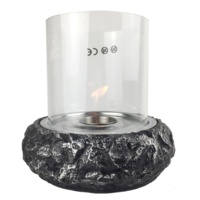 Cheminée à biofuel Bongo moderne en métal imitation pierre béton avec verre borosilicate cylindrique Modèle BGA11039BL