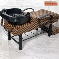 Fauteuil de lavage semi-allongé de luxe léger en métal style thaïlandais pour salon de coiffure, avec cadre en fer, repose-pieds et bac en plastique