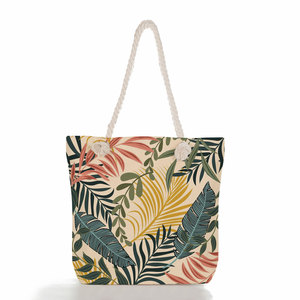 New Lady của thời trang màu xanh lá cây lá in Túi xách công suất lớn <span class=keywords><strong>Tote</strong></span> Túi bông dây xách tay <span class=keywords><strong>Zip</strong></span> vai duy nhất bãi biển sử dụng - Product Image 2