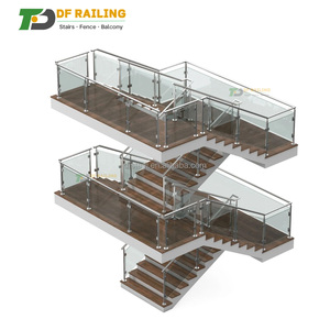 DF escalera exterior vidrio balcón barandillas acero inoxidable balaustrada poste soporte Conector sin marco puerta de vidrio puerta C - Product Image 2