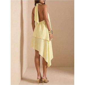 Vestido Mini Asimétrico con Volantes para Mujer, Halter sin Espalda, de Gasa, para Cóctel, Fiesta, Boda de Verano - Product Image 2