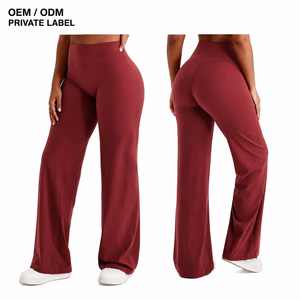 Pantalones de yoga de cintura alta para mujer, efecto levantacola, pierna ancha, sensación de segunda piel, ropa deportiva, logotipo personalizado, OEM, ODM, marca privada, venta al por mayor - Product Image 1