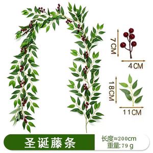 Guirlande de verdure artificielle avec baies rouges, en rotin souple, décoration de Noël pour arbre et mur - Product Image 4