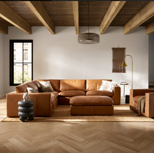 أريكة جلدية فاخرة بسيطة التصميم لغرفة المعيشة، أثاث مريح للركن بتصميم مركب - Product Image 1