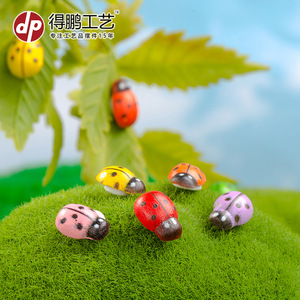 Wooden Colorful Beetle And Ladybug Crafts <b>Miniature</b> Landscape Moss Ornaments Handmade Diy Home Tabletop Decoration - Product Image 1