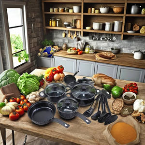 <strong>2026</strong> <strong>New</strong> Factory Wholesale 13 Pieces of Black Kitchenware <strong>Cooking</strong> <strong>Tools</strong> Non-stick Cookware Set with POTS and Pans Set - Product Image 1