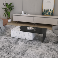 Meuble TV convertible et table basse en pierre blanche de style nordique, mobilier de salon minimaliste de style farmhouse en bois de manguier, marque OEM