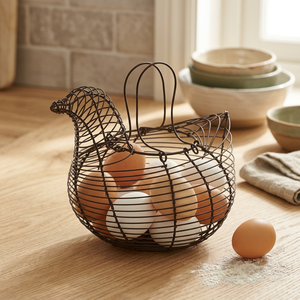 Chicken Shape Metal <b>Egg</b> <b>Basket</b> Storage Holder Rustic Kitchen Decor Iron Wire Mesh Design Standing Type Food Container - Product Image 2