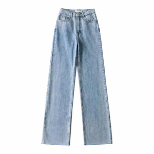 <span class=keywords><strong>Pantalones</strong></span> vaqueros de pierna recta holgados multifuncionales de otoño para mujer, <span class=keywords><strong>pantalones</strong></span> largos sólidos de mezclilla de piernas anchas con bordes <span class=keywords><strong>rotos</strong></span> ajustados de cintura alta - Product Image 6