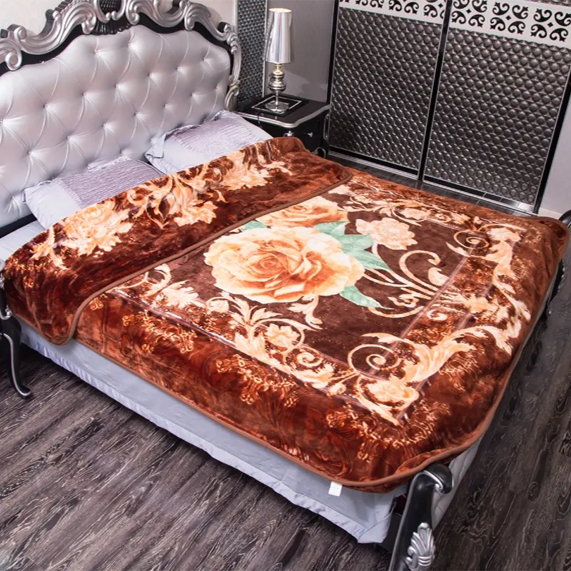 Pesante 2 strati stampato peluche letto coreano finto visone coperta da letto in pile coperta lavorata a maglia coperta raschel