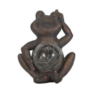 Statua di Rana Solare in Resina con Globo in Vetro Craquelé per Decorazioni da Giardino Esterne - Product Image 1