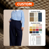 Pantalones de Pierna Ancha de Cintura Alta Azul Marino Personalizados OEM para Mujer, Talla Grande, Plisados, Holgados, Casuales, Elegantes y Chic para Oficina y Trabajo